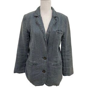 Abercrombie 100% Linen Faded Wash Lined Blazer Jacket Blue Womens size Small
